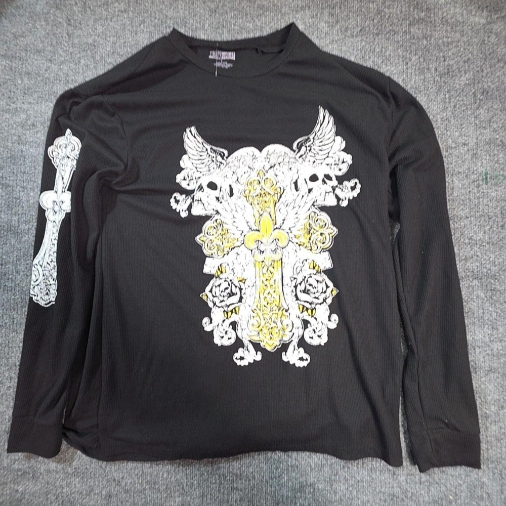 Thirty Single Shirt Mens Large Black Long Sleeve Skull Cross Graphic Thermal Tee
